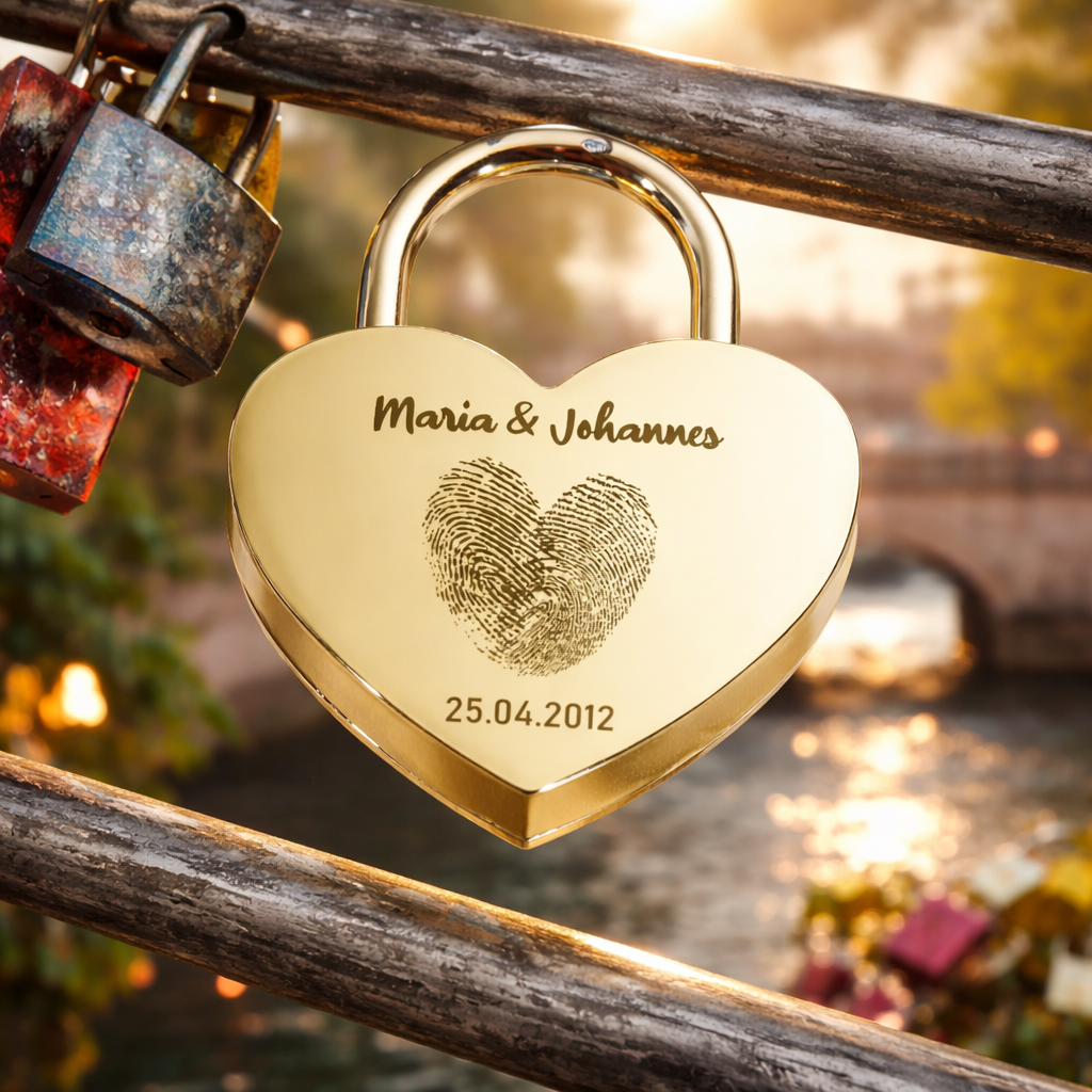 Liebesschloss Herz-Schloss mit Gravur - Motiv Herz Fingerabdruck