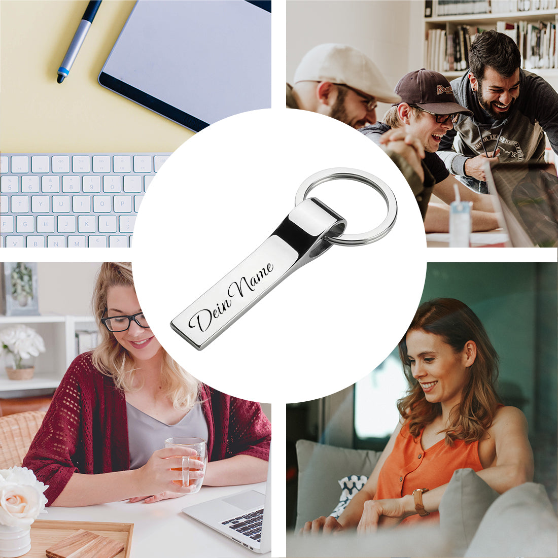 Personalisierter Schlüsselanhänger mit Öffnungshilfe mit Gravur