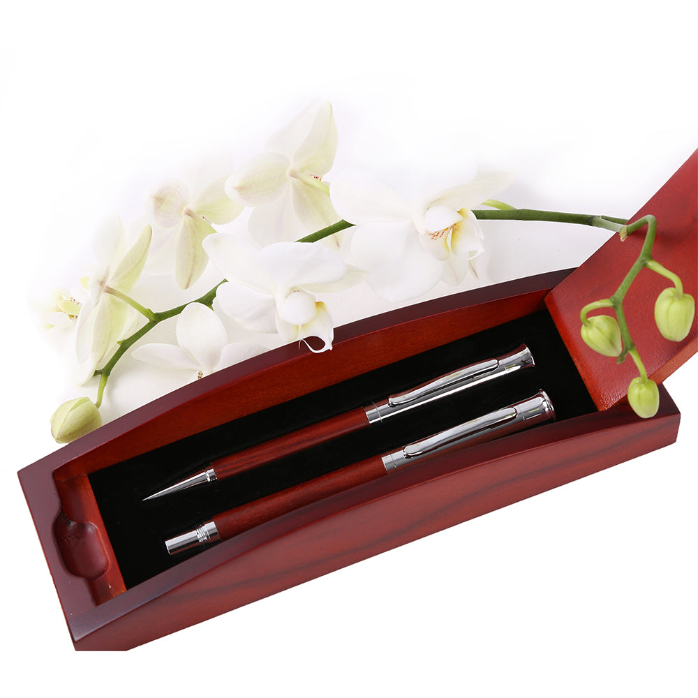 Exklusives Schreibset aus edlem Rosenholz mit individueller Gravur