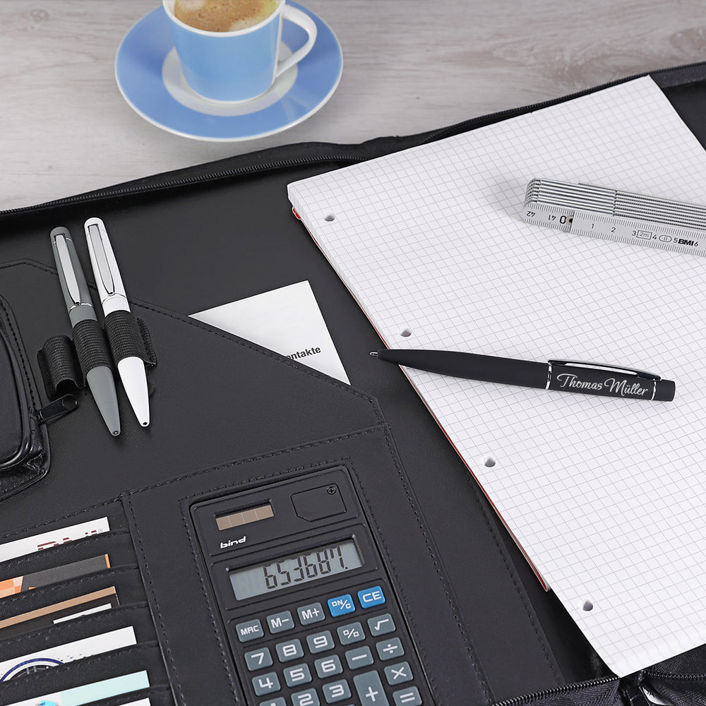 Edler Metall-Drehkugelschreiber in Schwarz mit brillanter Spiegelgravur