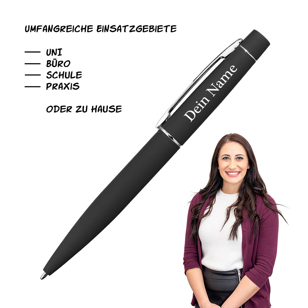 Edler Metall-Drehkugelschreiber in Schwarz mit brillanter Spiegelgravur