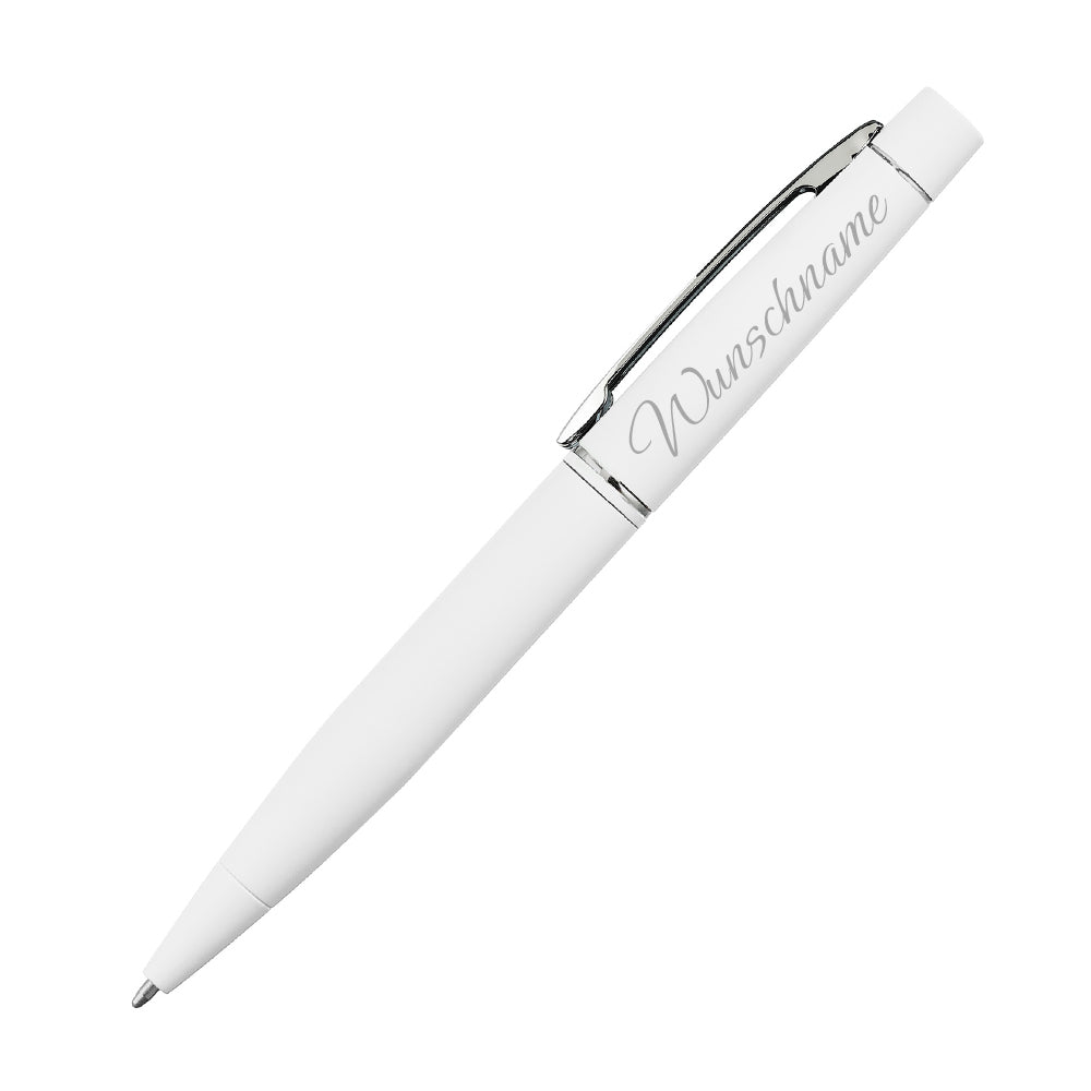 Eleganter Metall-Drehkugelschreiber in Weiß personalisiert