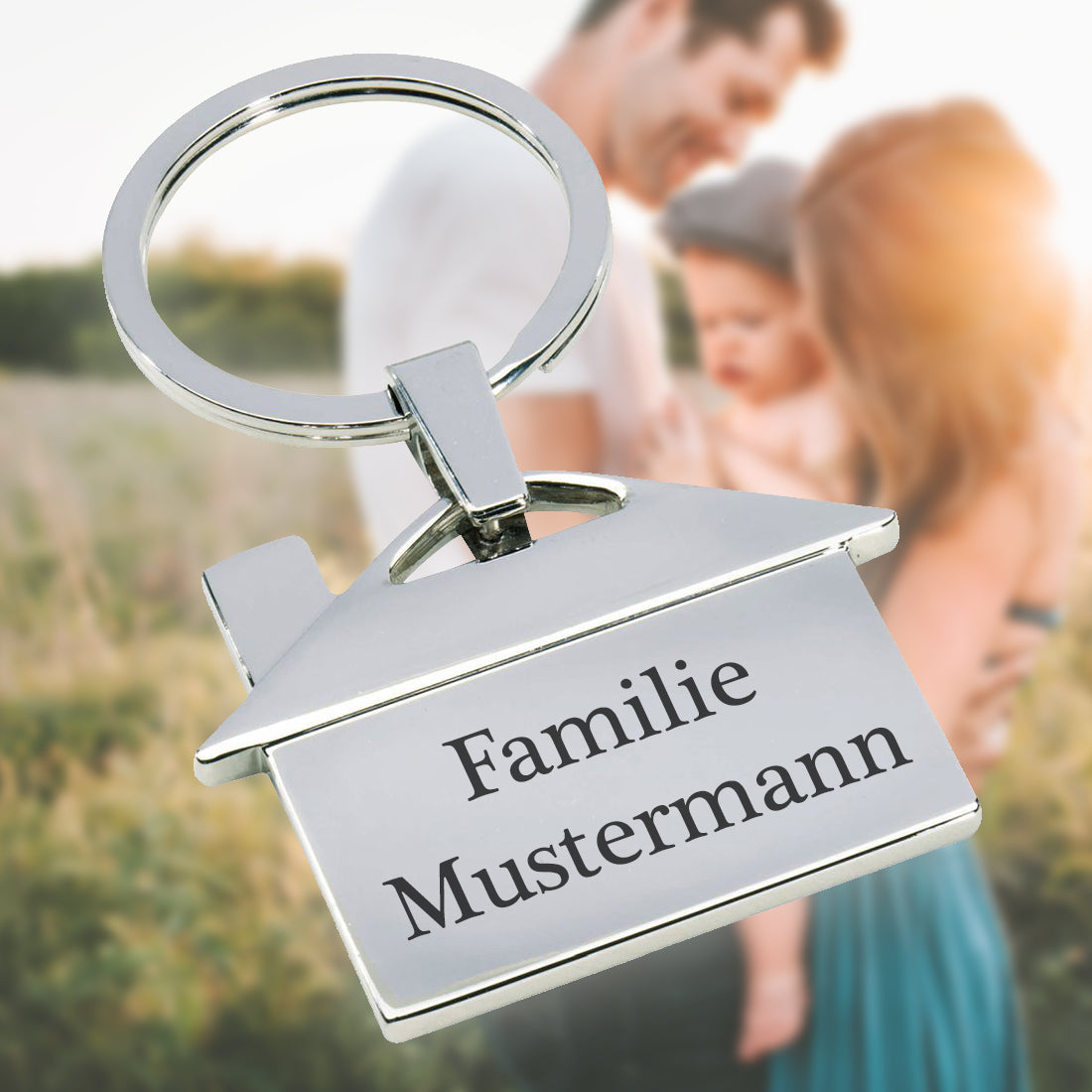 Schlüsselanhänger in Häuschen-Form mit Gravur – Einseitige Personalisierung