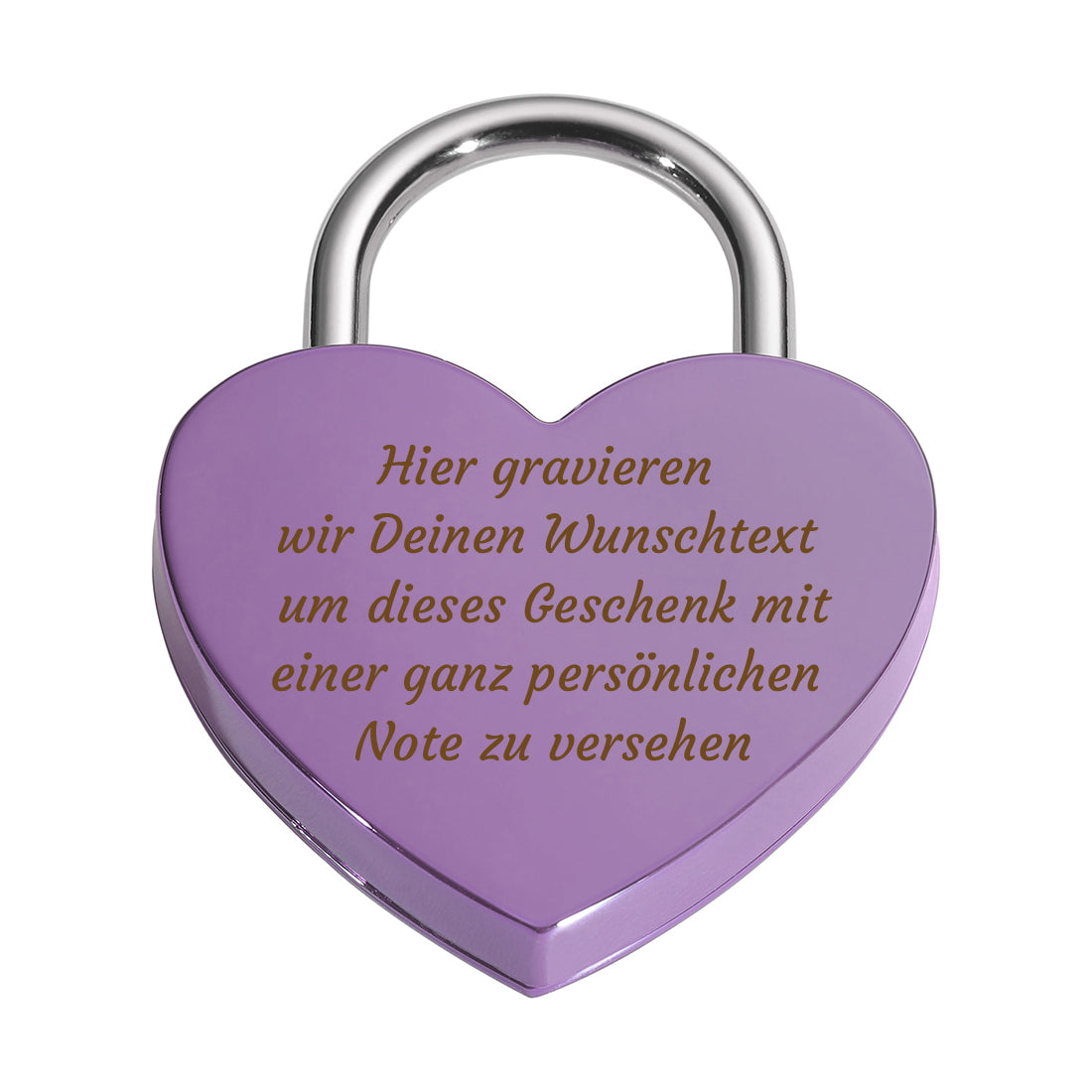 Vorhängeschloss Herz personalisiert - Liebesschloss mit Wunschtext Gravur