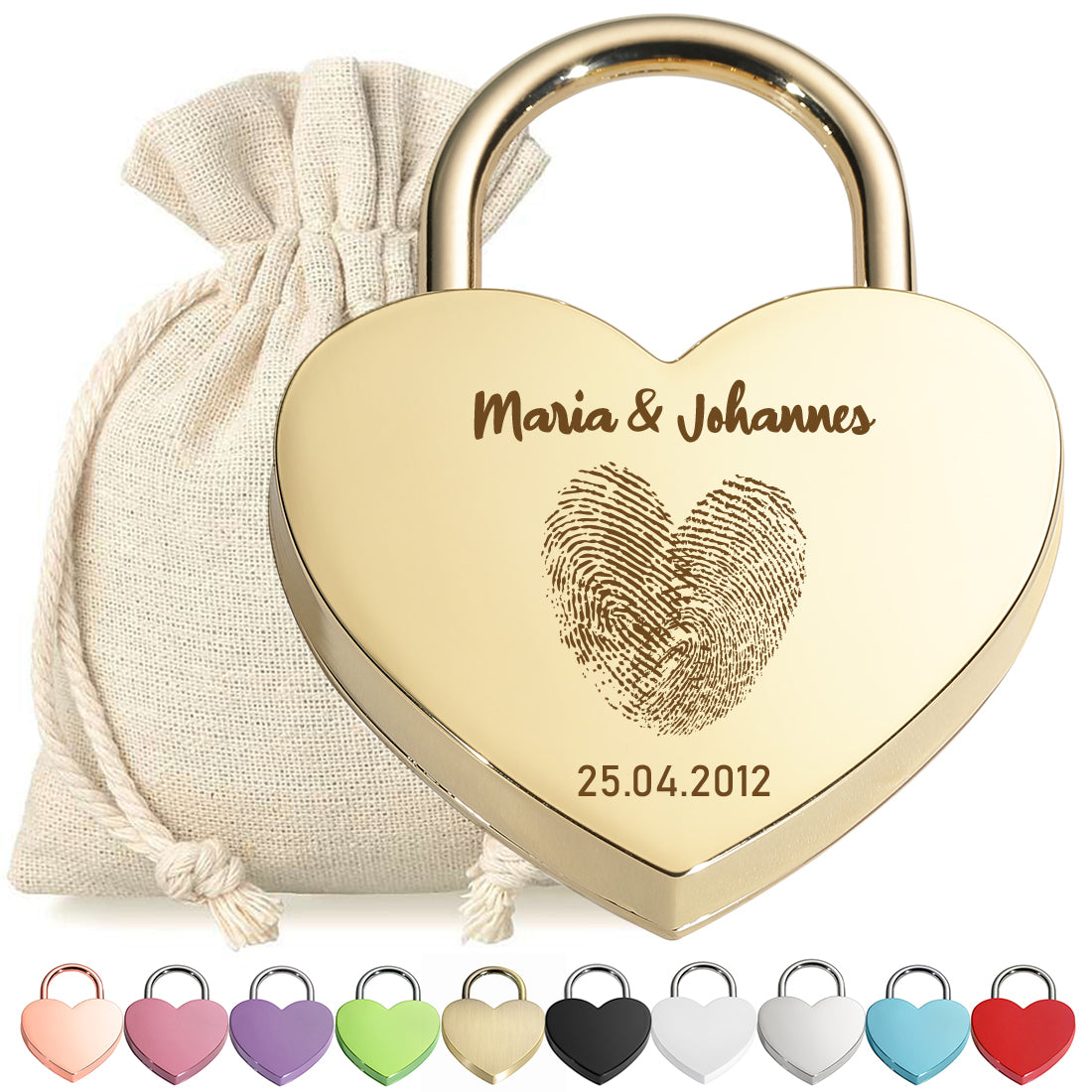 Liebesschloss Herz-Schloss mit Gravur - Motiv Herz Fingerabdruck
