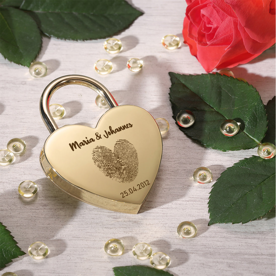 Liebesschloss Herz-Schloss mit Gravur - Motiv Herz Fingerabdruck