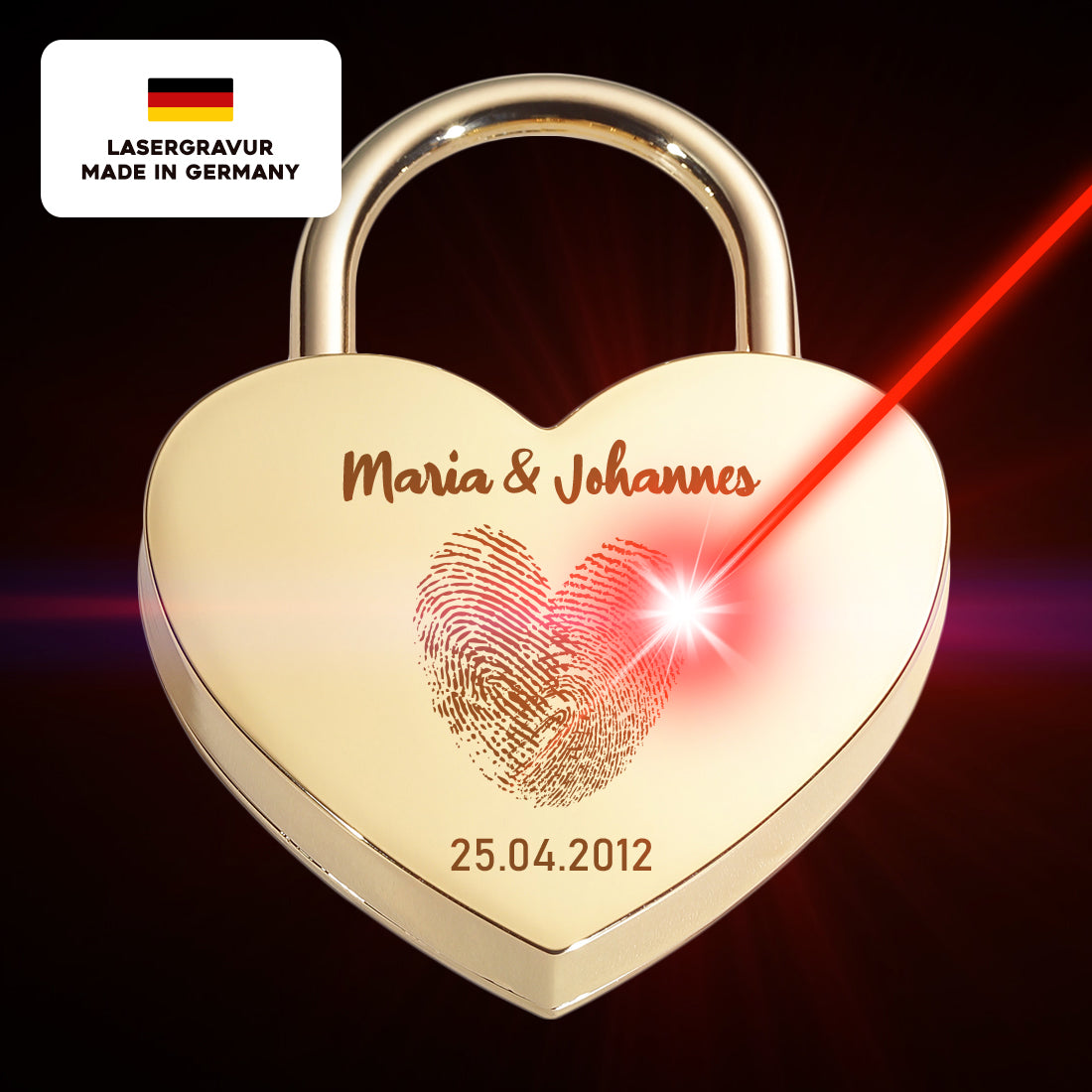 Liebesschloss Herz-Schloss mit Gravur - Motiv Herz Fingerabdruck