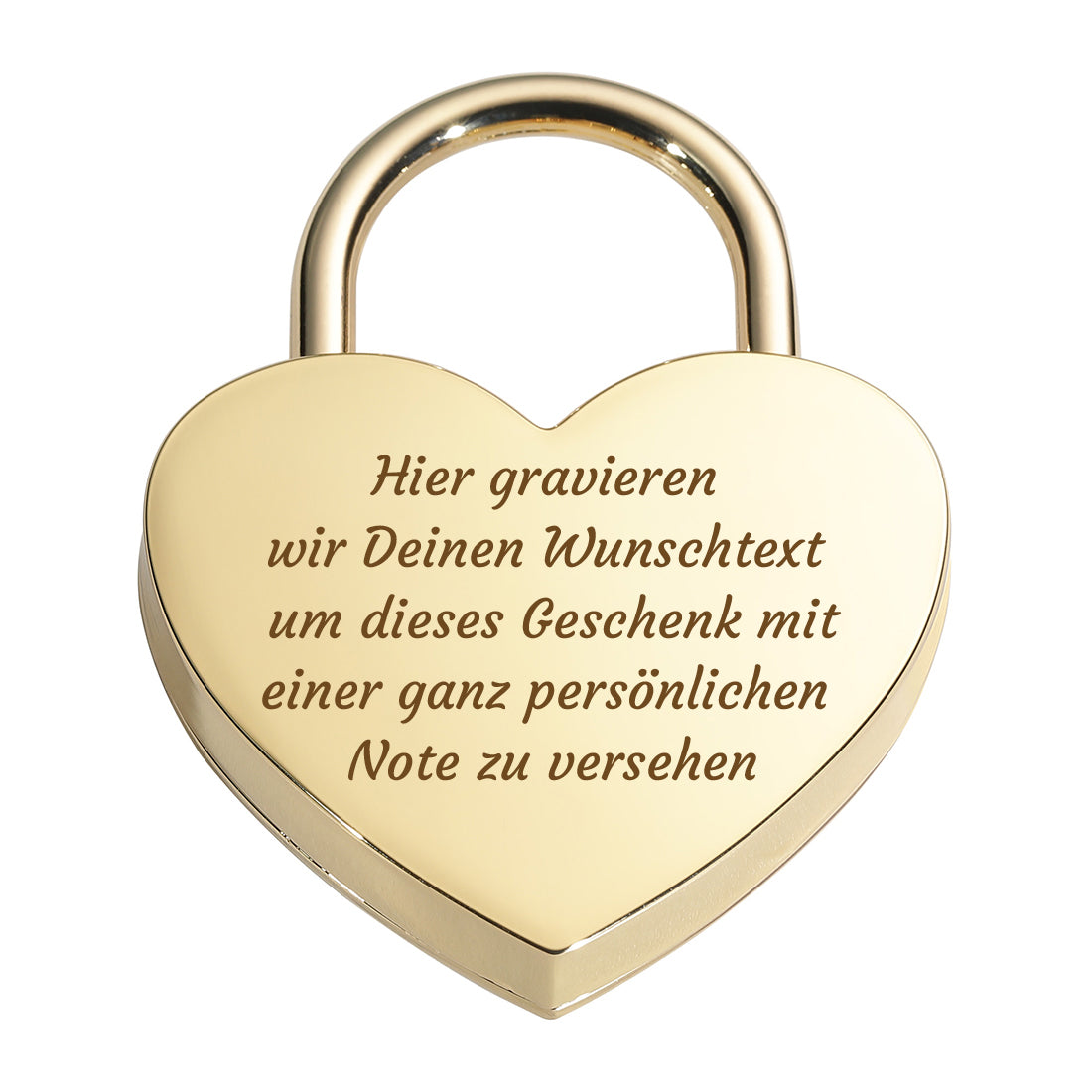 Vorhängeschloss Herz personalisiert - Liebesschloss mit Wunschtext Gravur
