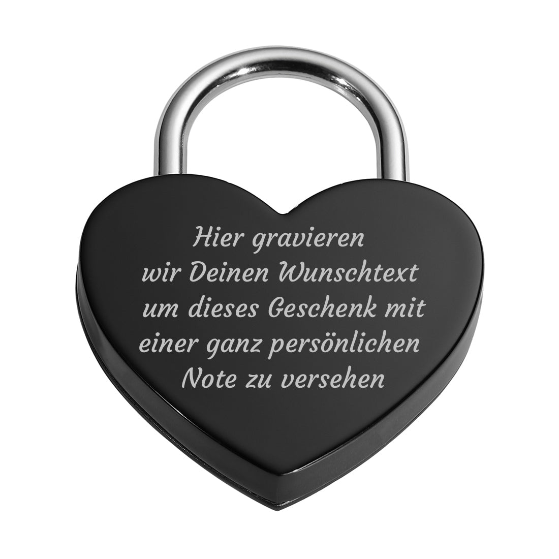 Vorhängeschloss Herz personalisiert - Liebesschloss mit Wunschtext Gravur