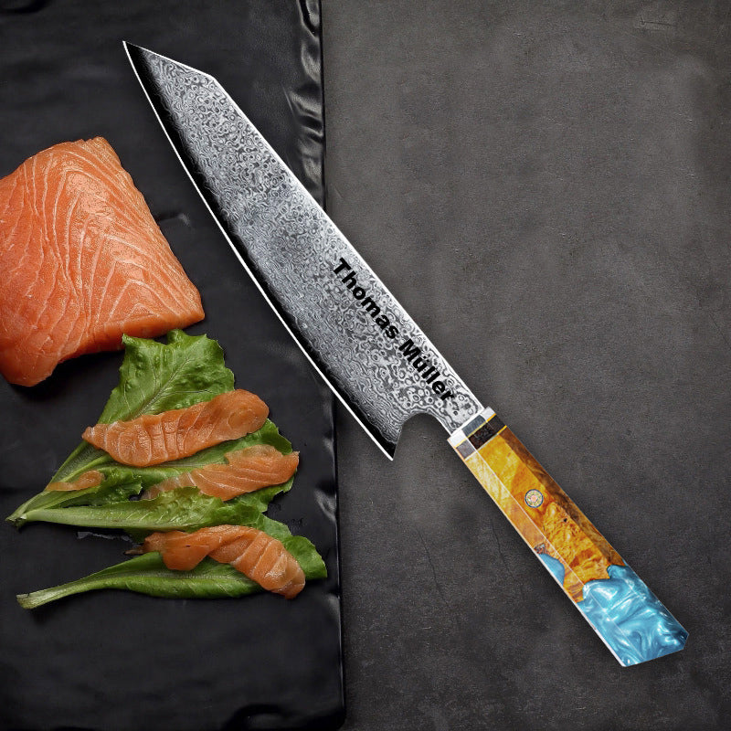 Personalisiertes Damast-Kochmesser - Japanische Schmiedekunst mit Gravur