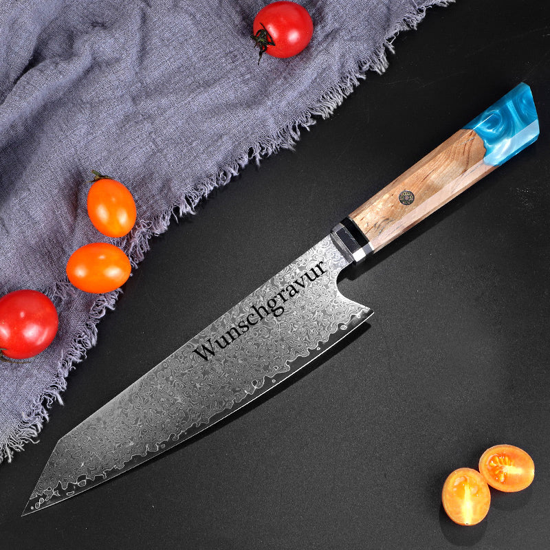 Personalisiertes Damast-Kochmesser - Japanische Schmiedekunst mit Gravur