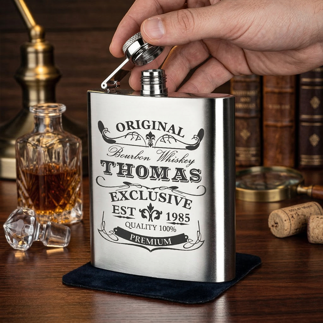 Personalisierter Edelstahl-Flachmann mit Wunschgravur - 210ml