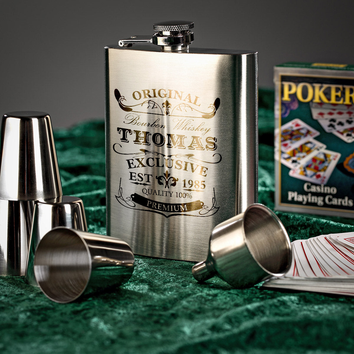 Edelstahl-Flachmann-Set inkl. Gravur & Becher (195ml)