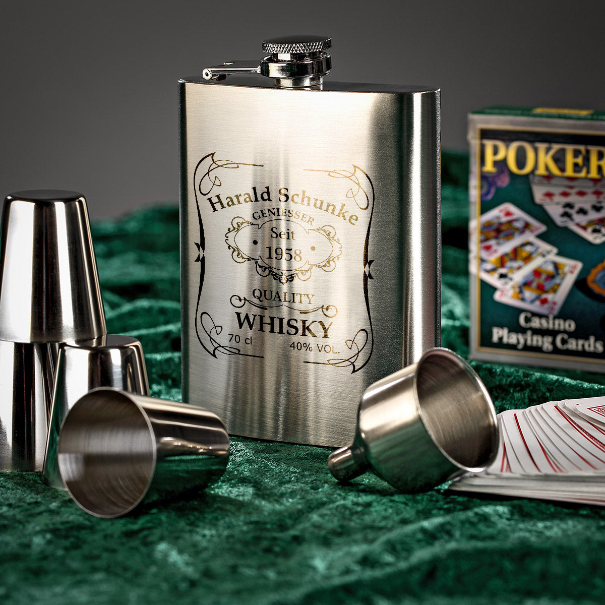 7-teiliges Flachmann-Set aus Edelstahl mit Gravur personalisiert