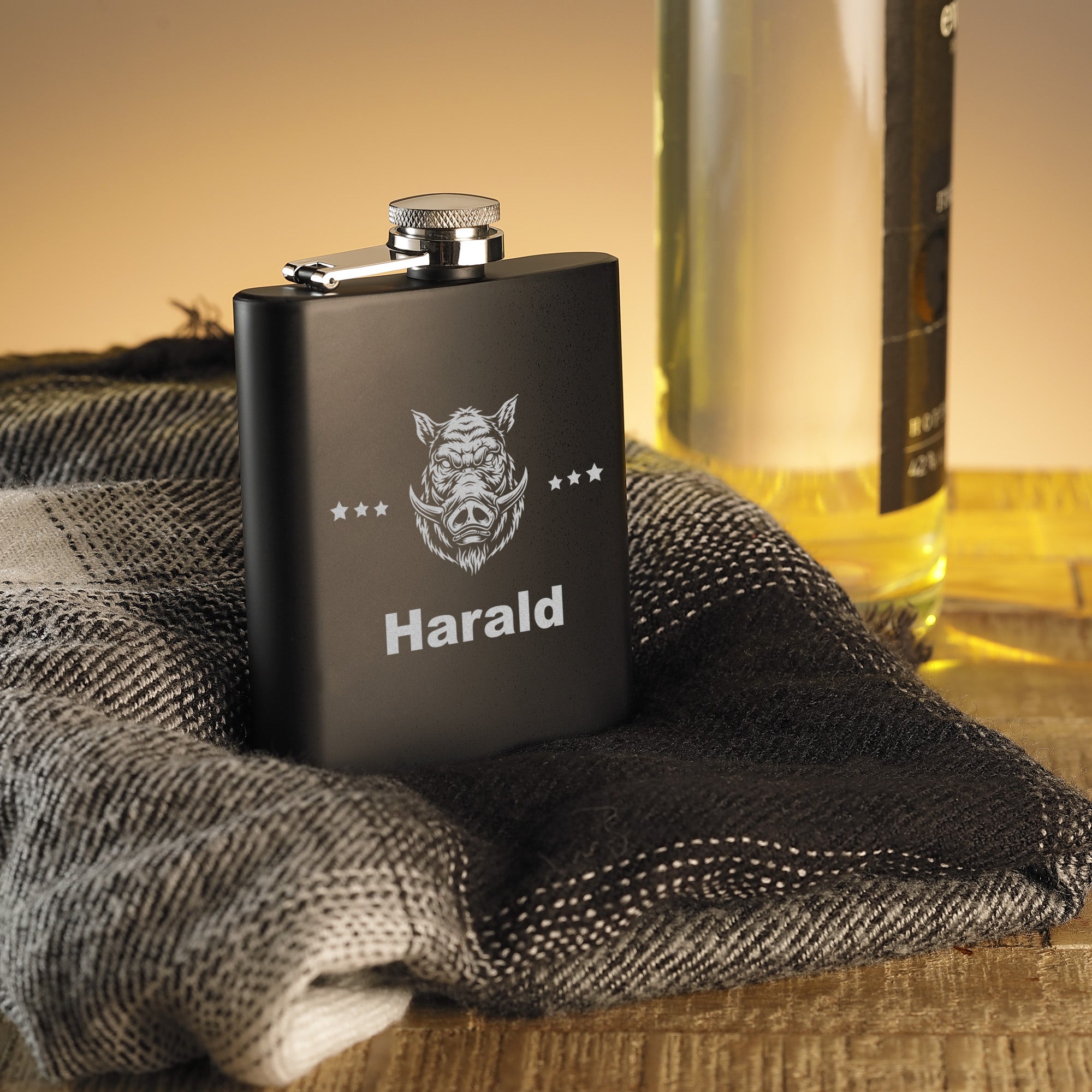 Personalisierter Flachmann mit Gravur Schwarz Matt Edelstahl