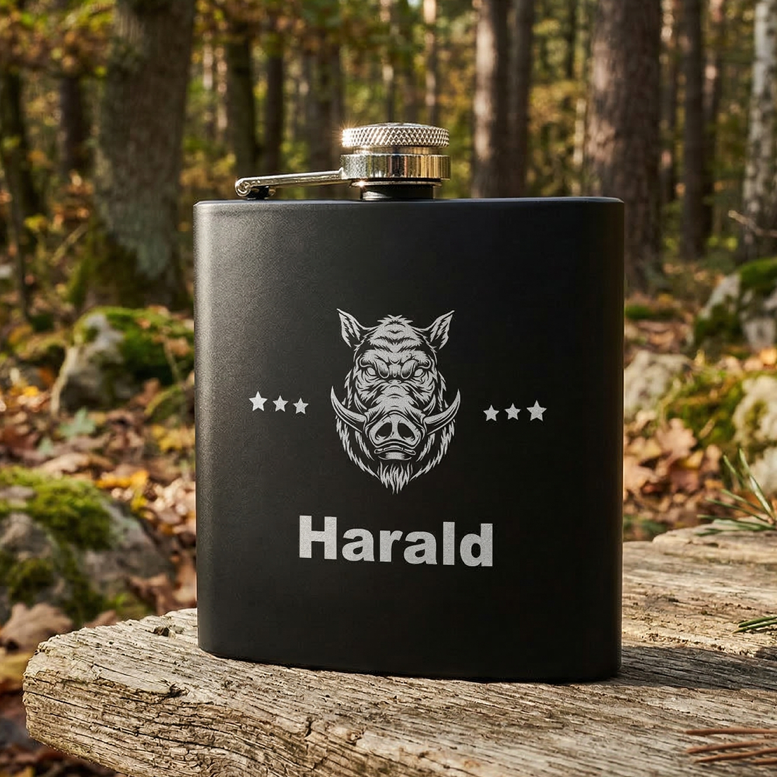 Personalisierter Flachmann mit Gravur Schwarz Matt Edelstahl