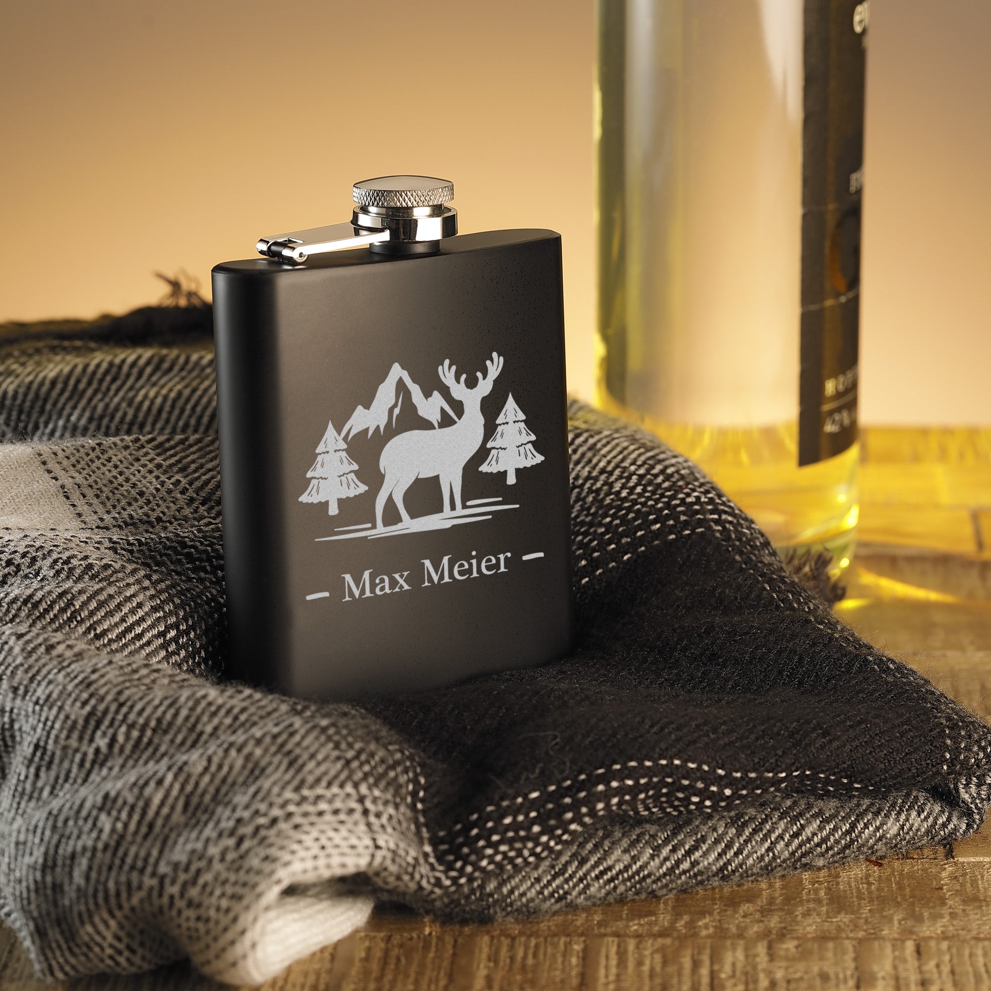 Flachmann mit Gravur Schwarz Matt Edelstahl