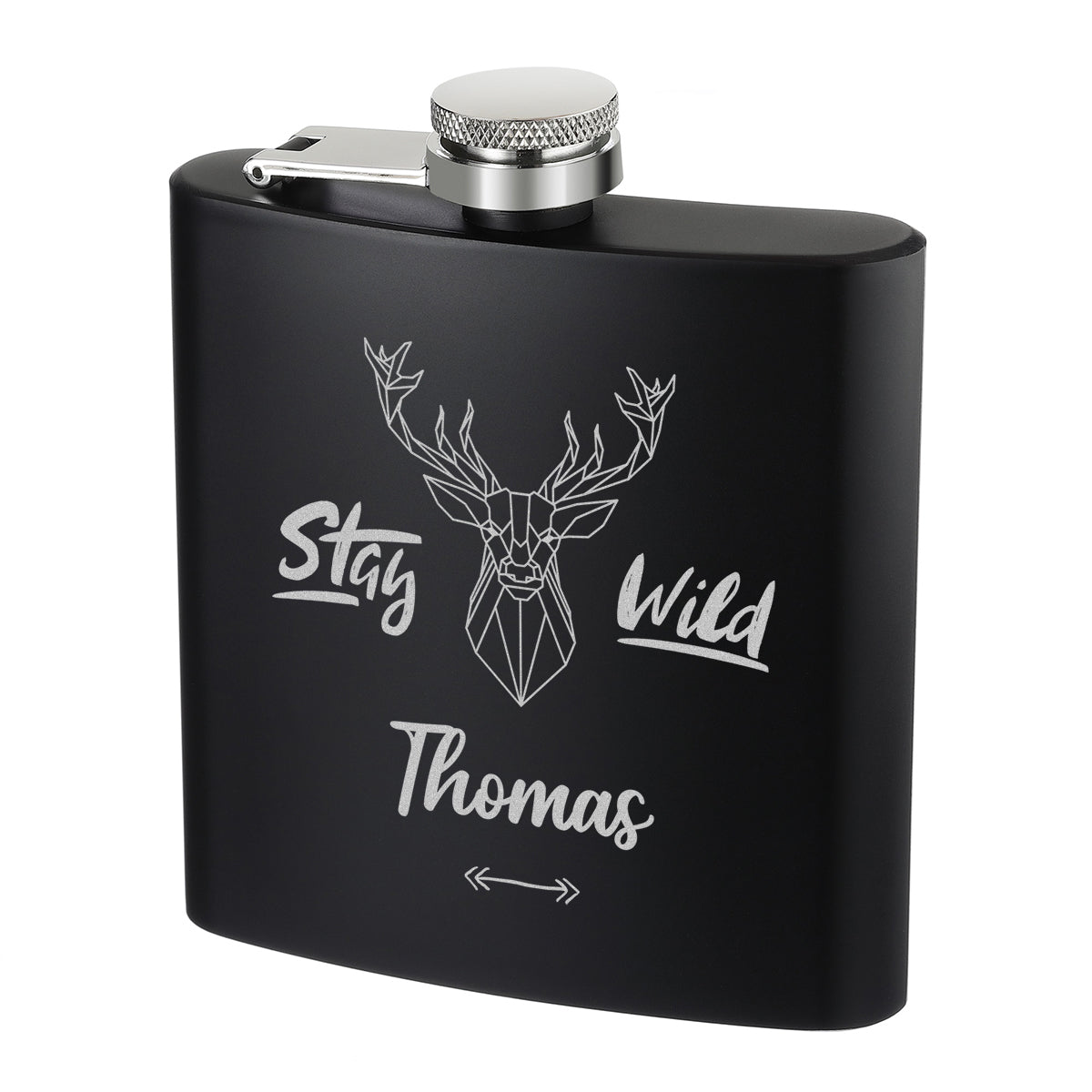 Flachmann Schwarz Matt mit Gravur