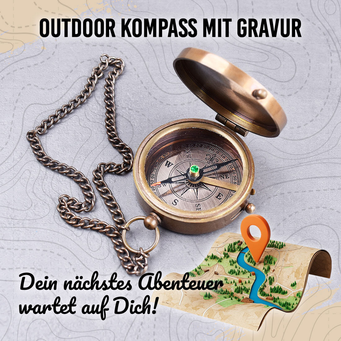 Personalisierter Messingkompass mit Gravur - Edles Outdoor-Geschenk Motiv Steuerrad