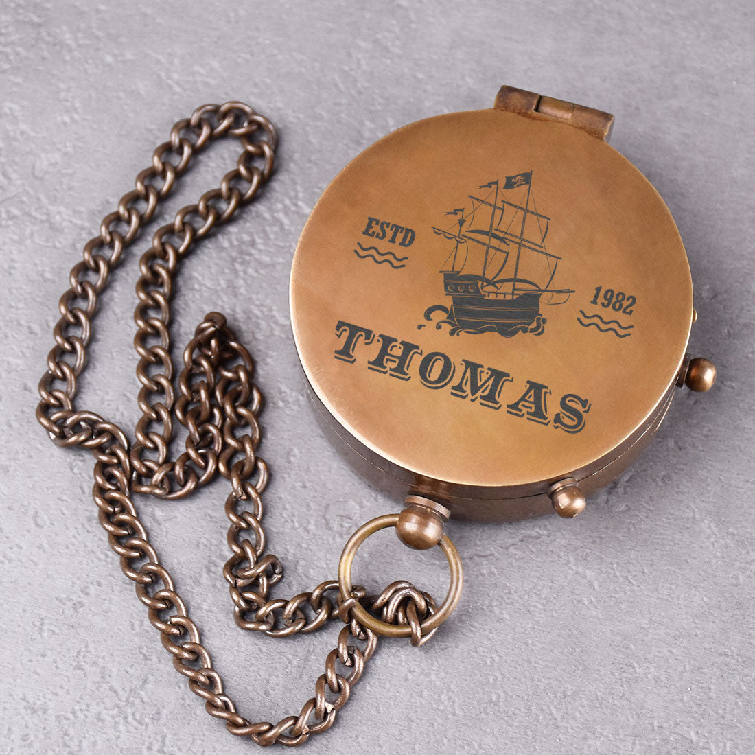 Personalisierter Marine-Kompass Messing | Segelschiff-Gravur & Name