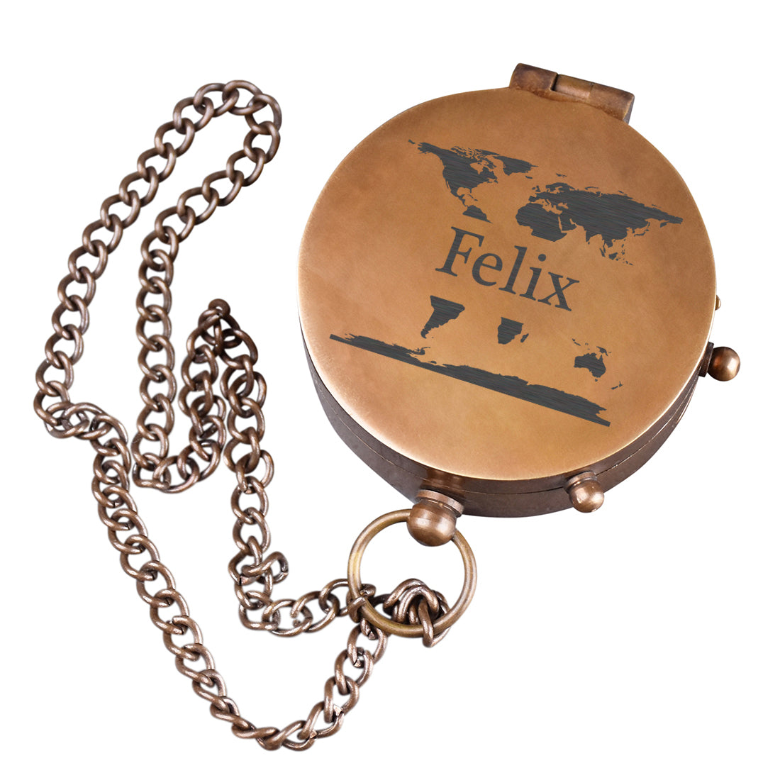 Messingkompass mit Gravur Weltkarte | Personalisierte mit Name
