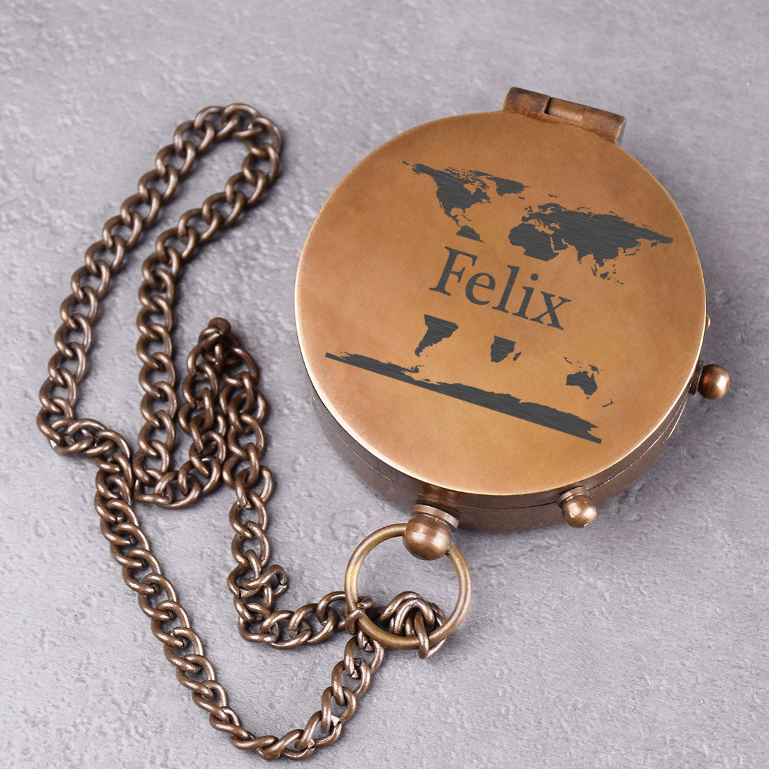 Messingkompass mit Gravur Weltkarte | Personalisierte mit Name