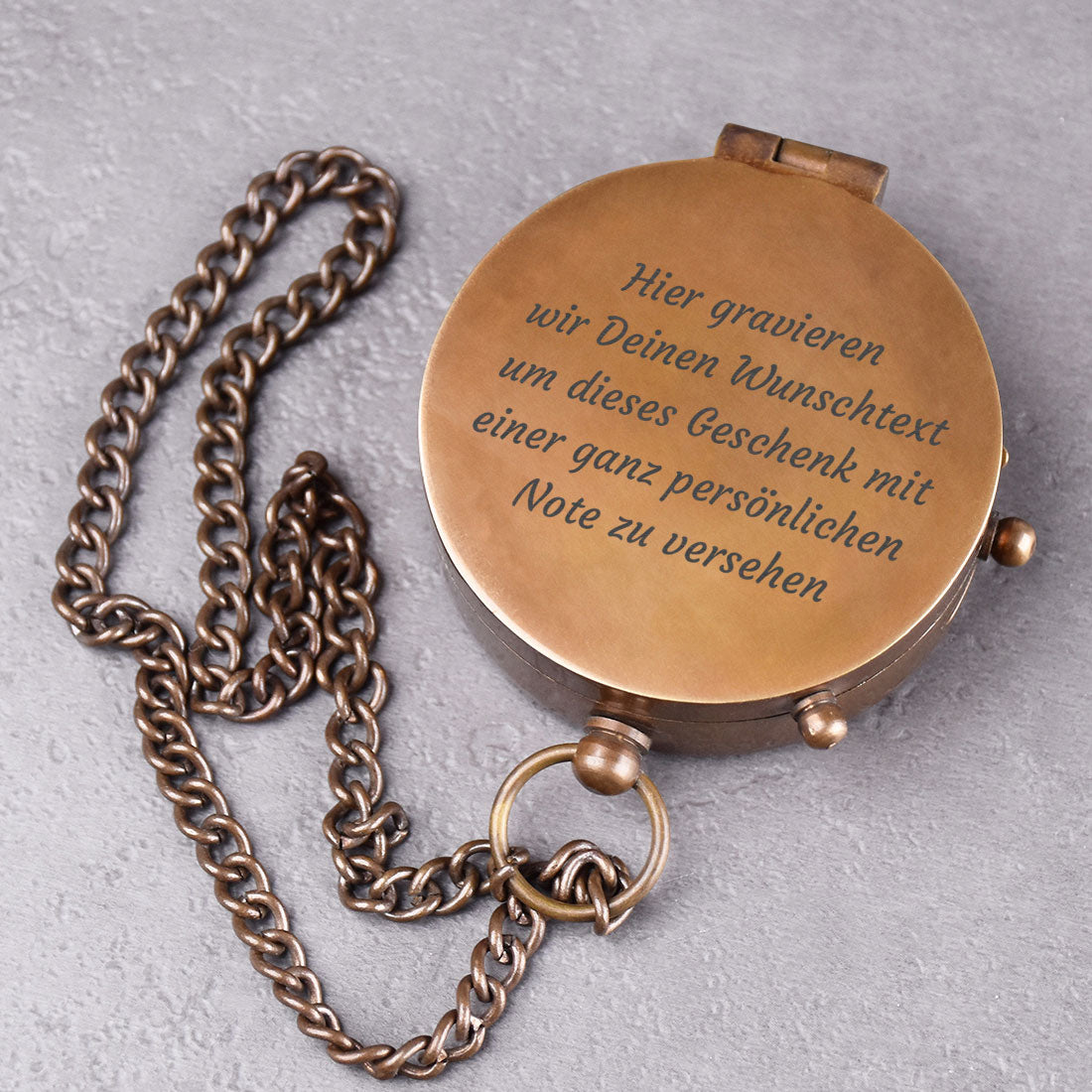 Messingkompass mit 5 Zeilen Wunschtext | Individuelle Gravur | Geschenk