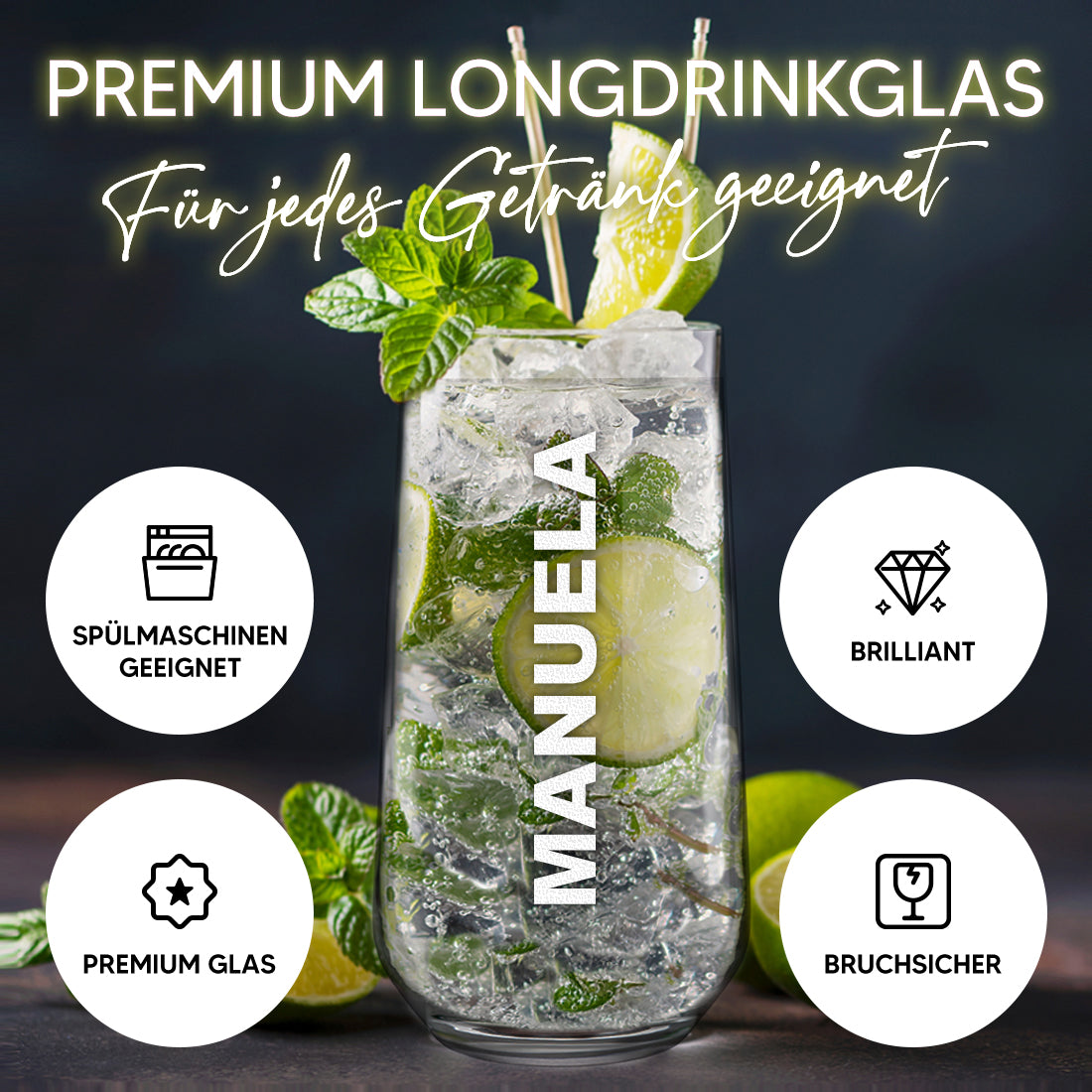Trinkglas 470 ml für Cocktails & Drinks mit Gravur