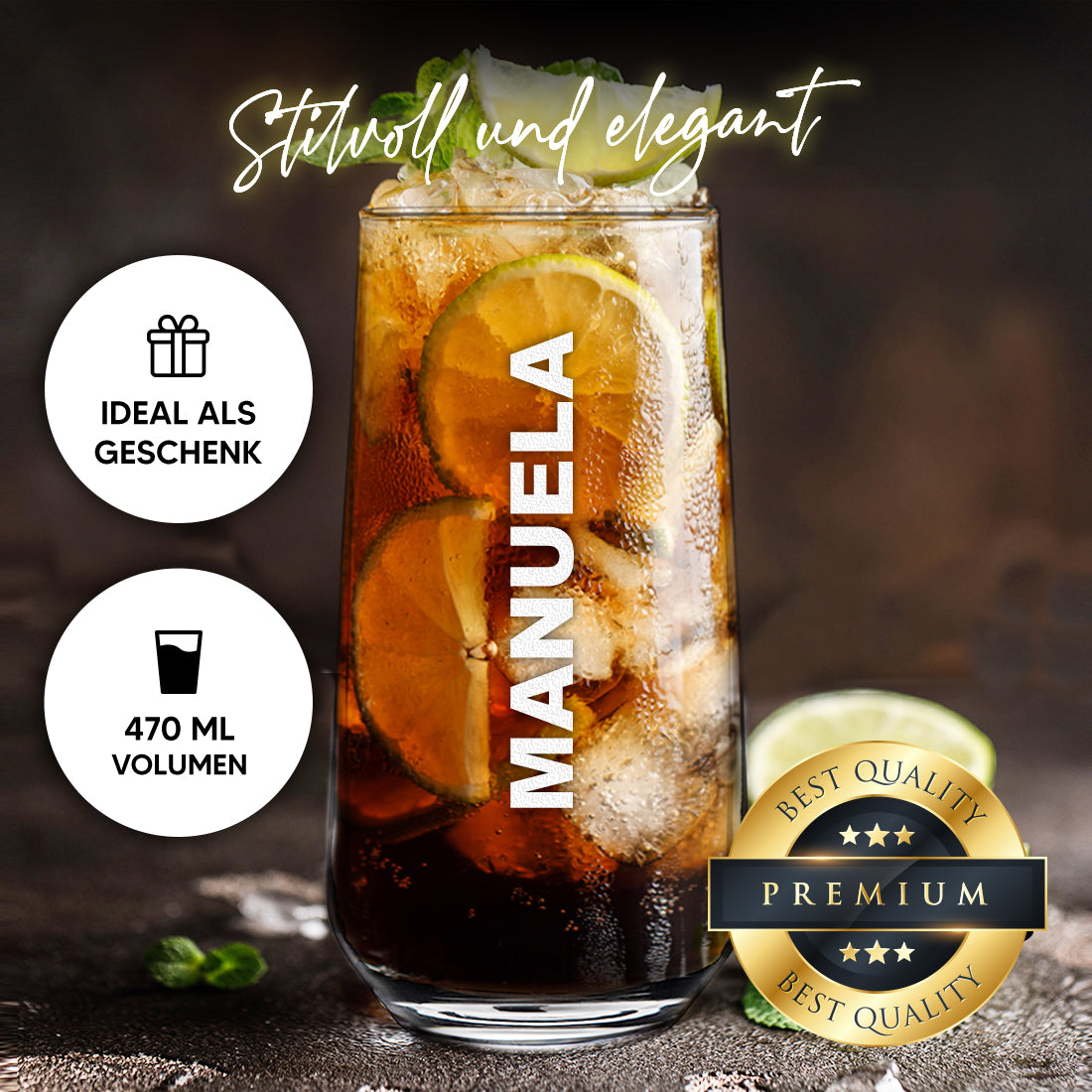 Trinkglas 470 ml für Cocktails & Drinks mit Gravur
