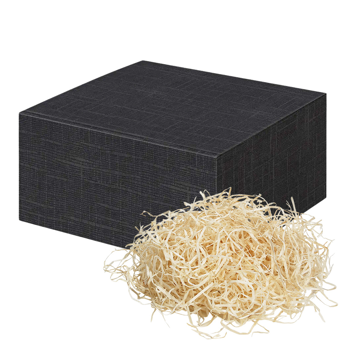 Premium-Präsentbox Schwarz mit Holzwolle (20x20x10 cm)