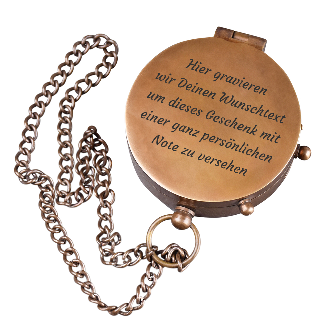 Personalisierter Kompass mit Gravur und Wunschtext - Messing Kompass mit Kette als Geschenk für Männer