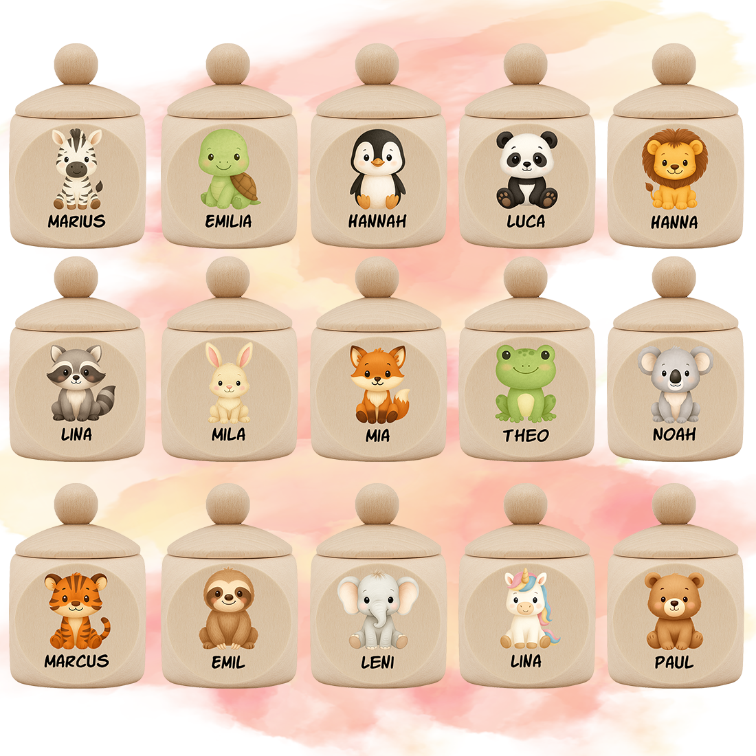 Personalisierte Milchzahndose aus Ahornholz mit Tiermotiv & Name - Zahndose aus Holz für Kinder mit Schraubverschluss