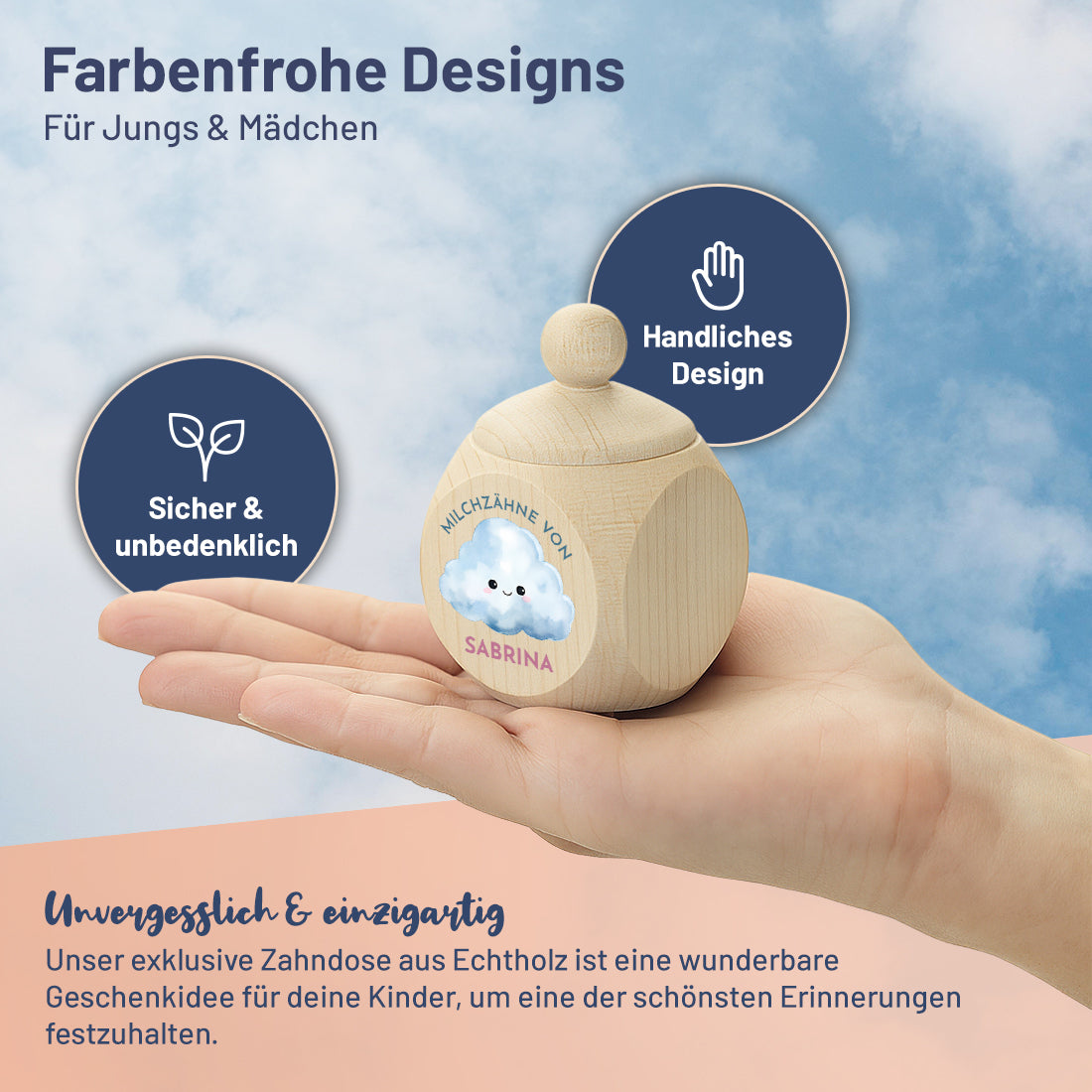Zahndose aus Holz UV-Druck "Wolke" für Kinder