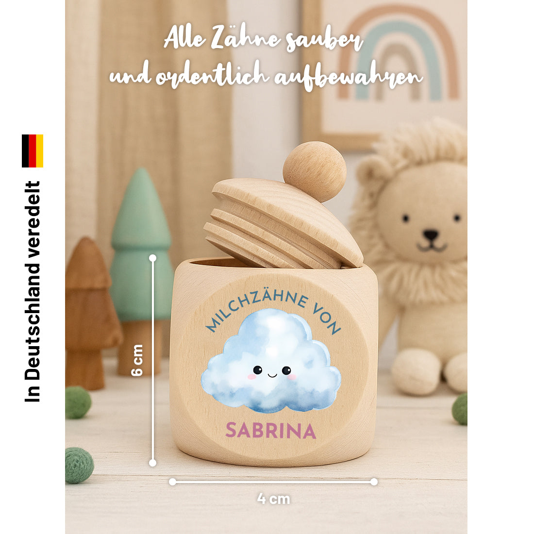 Zahndose aus Holz UV-Druck "Wolke" für Kinder