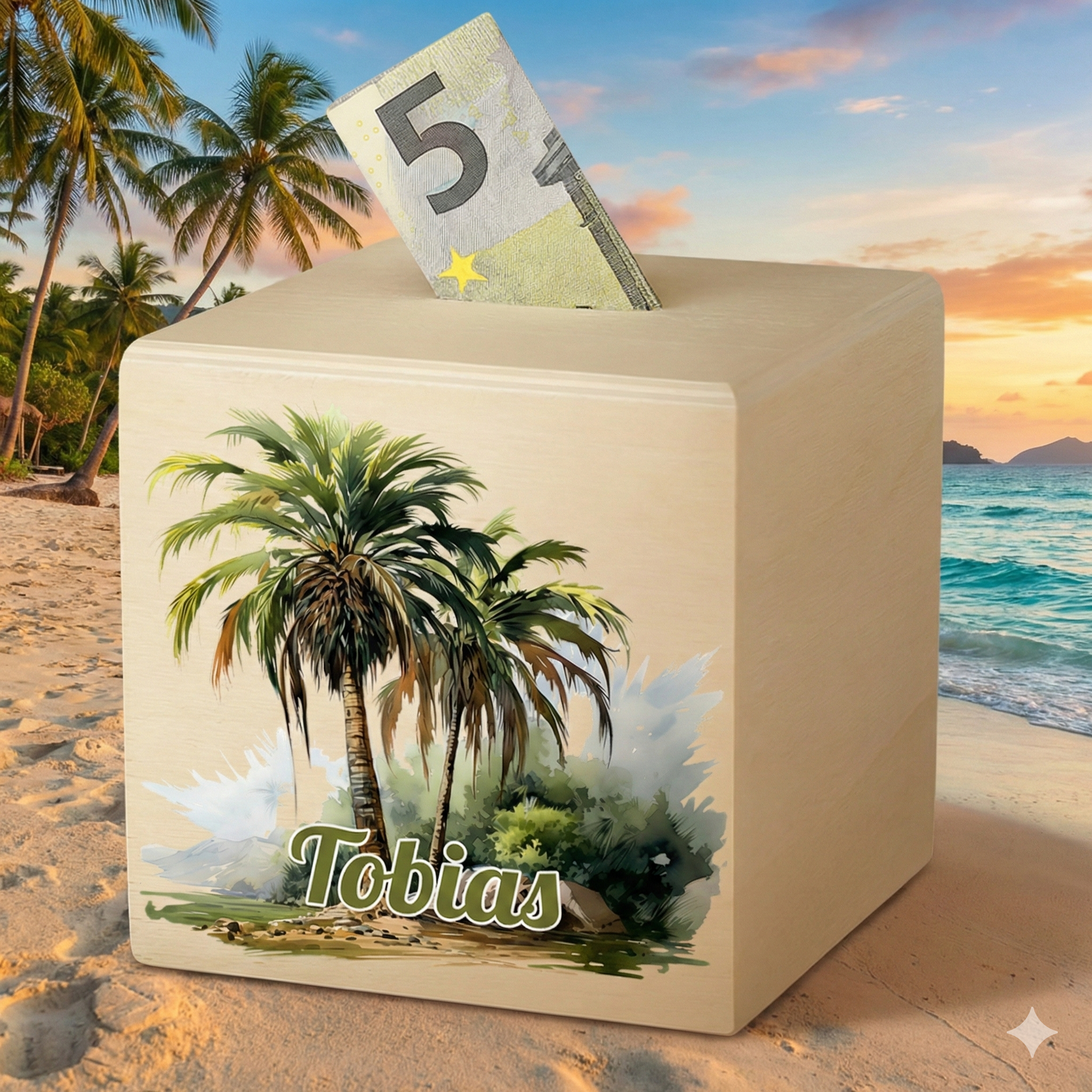 Spardose mit UV-Druck für Kinder - Motiv Palmen