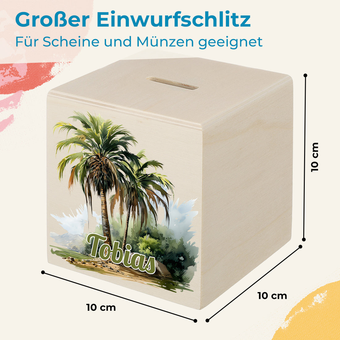 Spardose mit UV-Druck für Kinder - Motiv Palmen