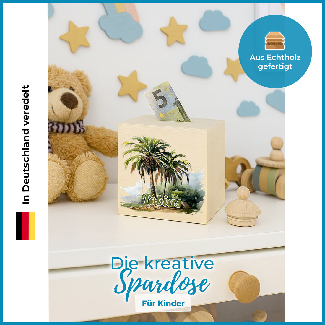 Spardose mit UV-Druck für Kinder - Motiv Palmen