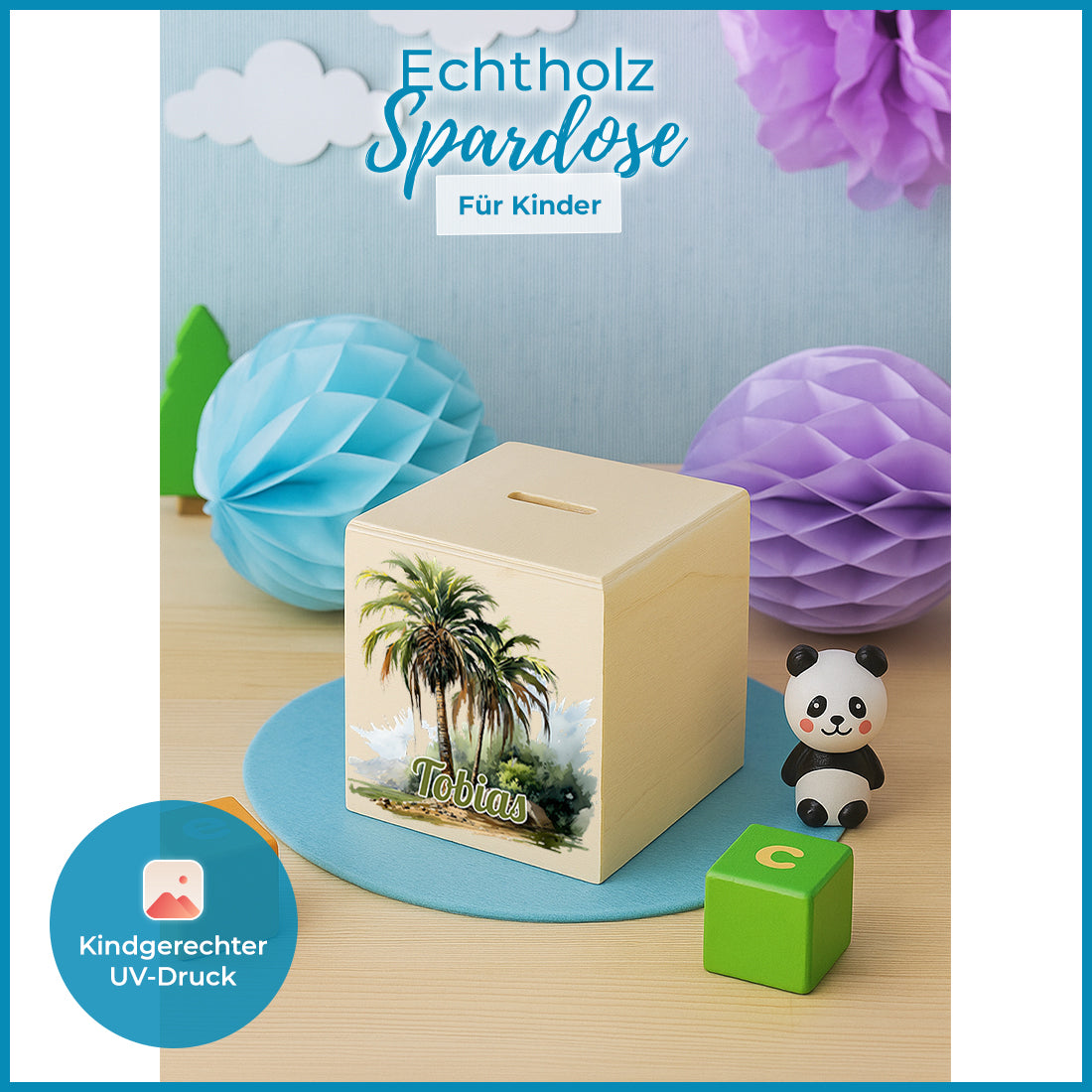 Spardose mit UV-Druck für Kinder - Motiv Palmen