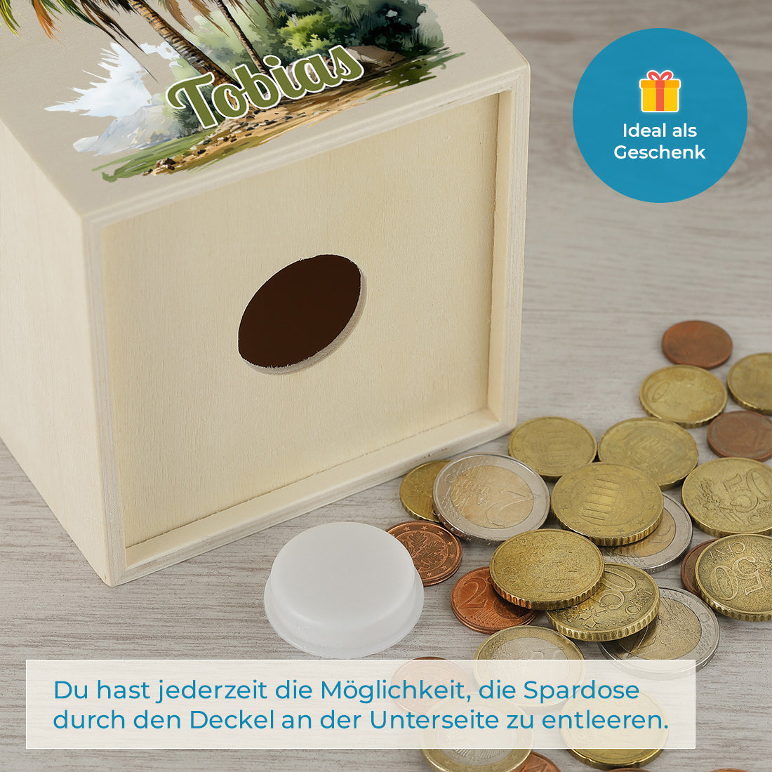 Spardose mit UV-Druck für Kinder - Motiv Palmen