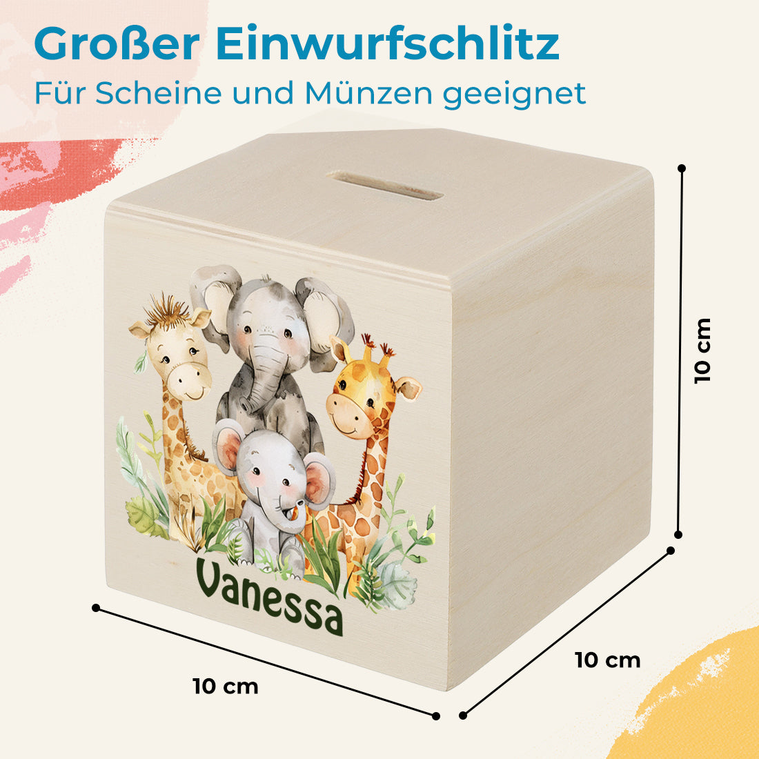 Personalisierte Spardose für Kinder Motiv "Tiersafari" - personalisiert