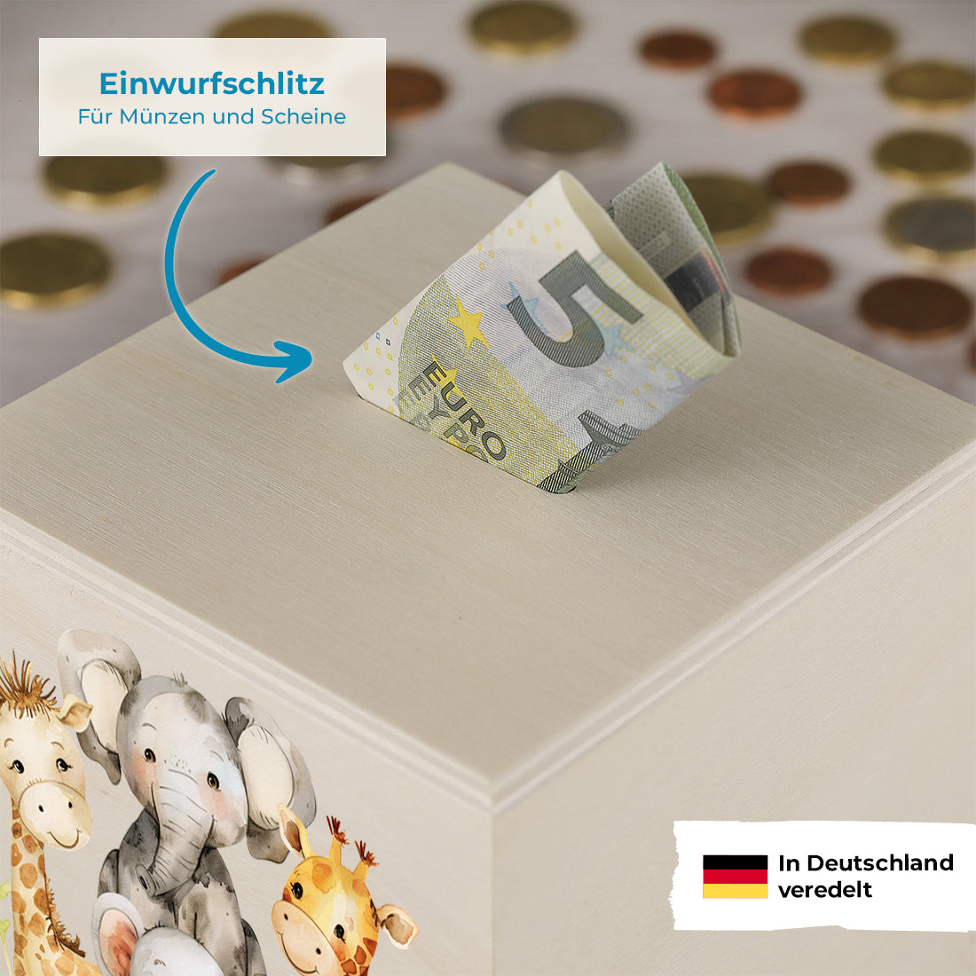 Personalisierte Spardose für Kinder Motiv "Tiersafari" - personalisiert