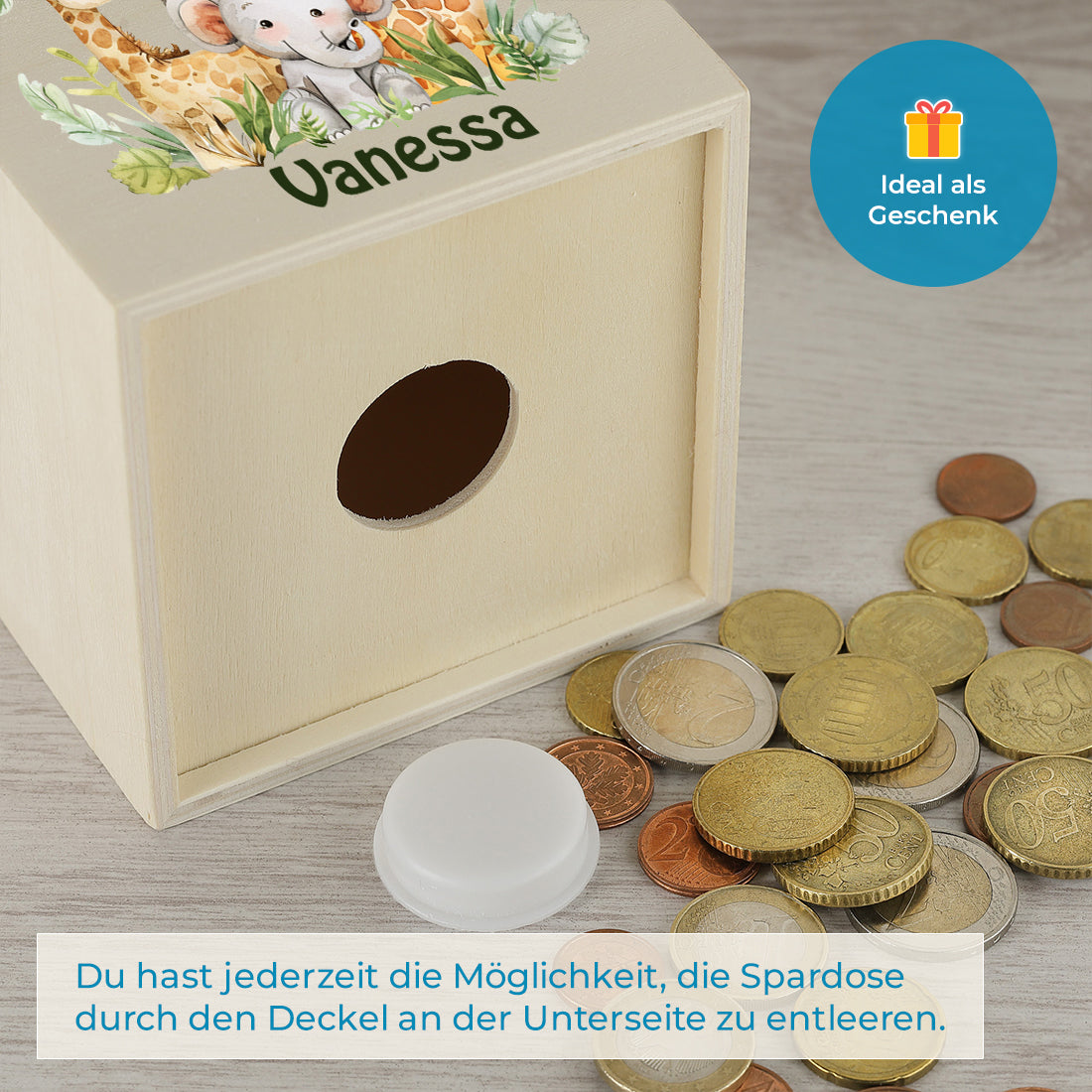 Personalisierte Spardose für Kinder Motiv "Tiersafari" - personalisiert