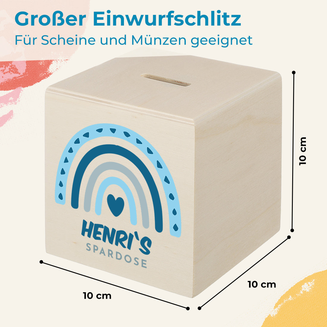 Spardose mit UV-Druck für Kinder Regenbogen