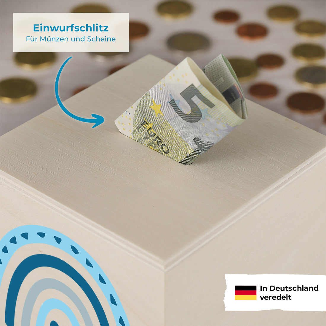 Spardose mit UV-Druck für Kinder Regenbogen