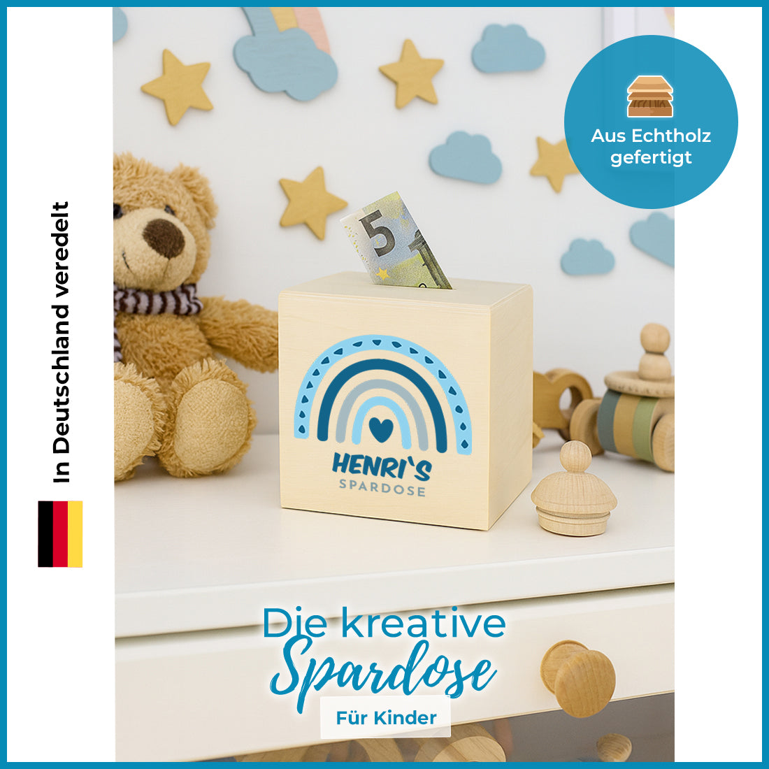Spardose mit UV-Druck für Kinder Regenbogen