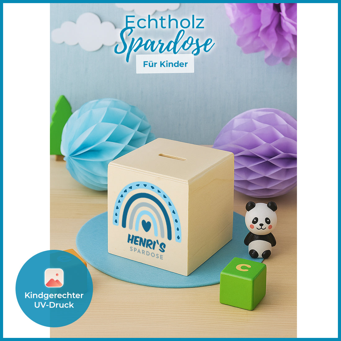 Spardose mit UV-Druck für Kinder Regenbogen