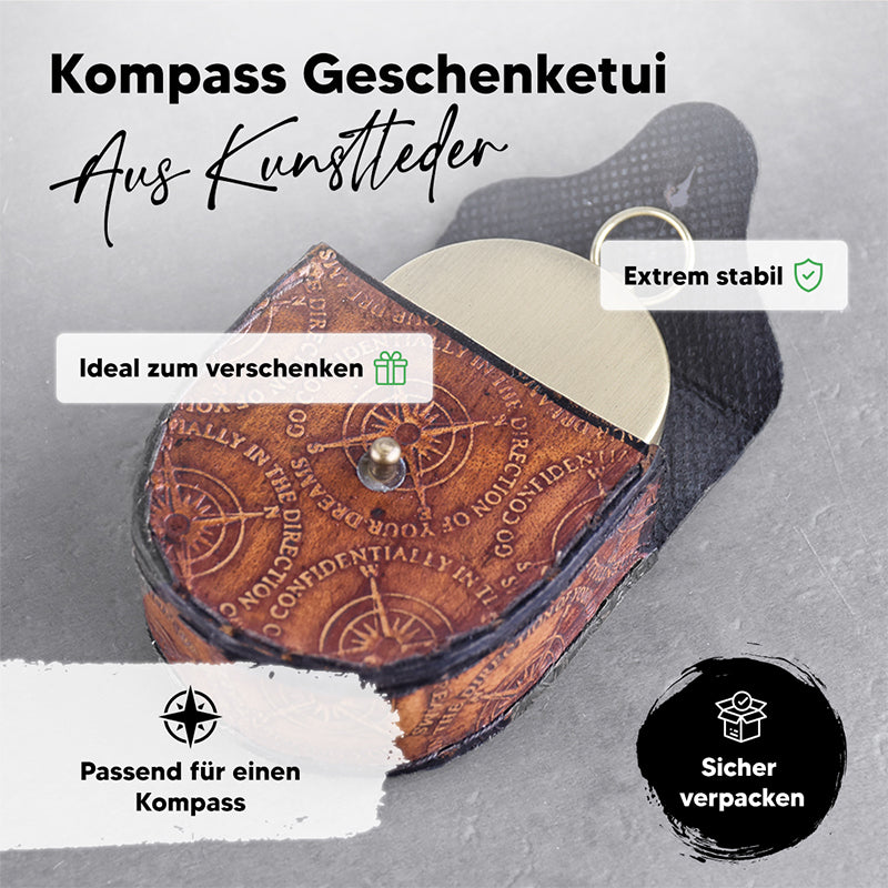 Kompass-Etui aus Kunstleder | Vintage-Design | Geschenkbox