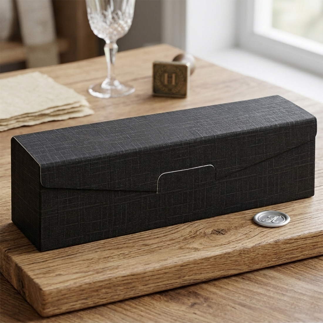 Premium-Geschenkbox Schwarz - Edle Strukturprägung