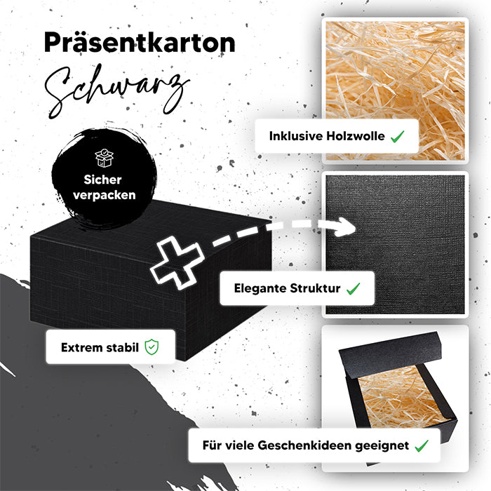 Premium-Präsentbox Schwarz mit Holzwolle (20x20x10 cm)