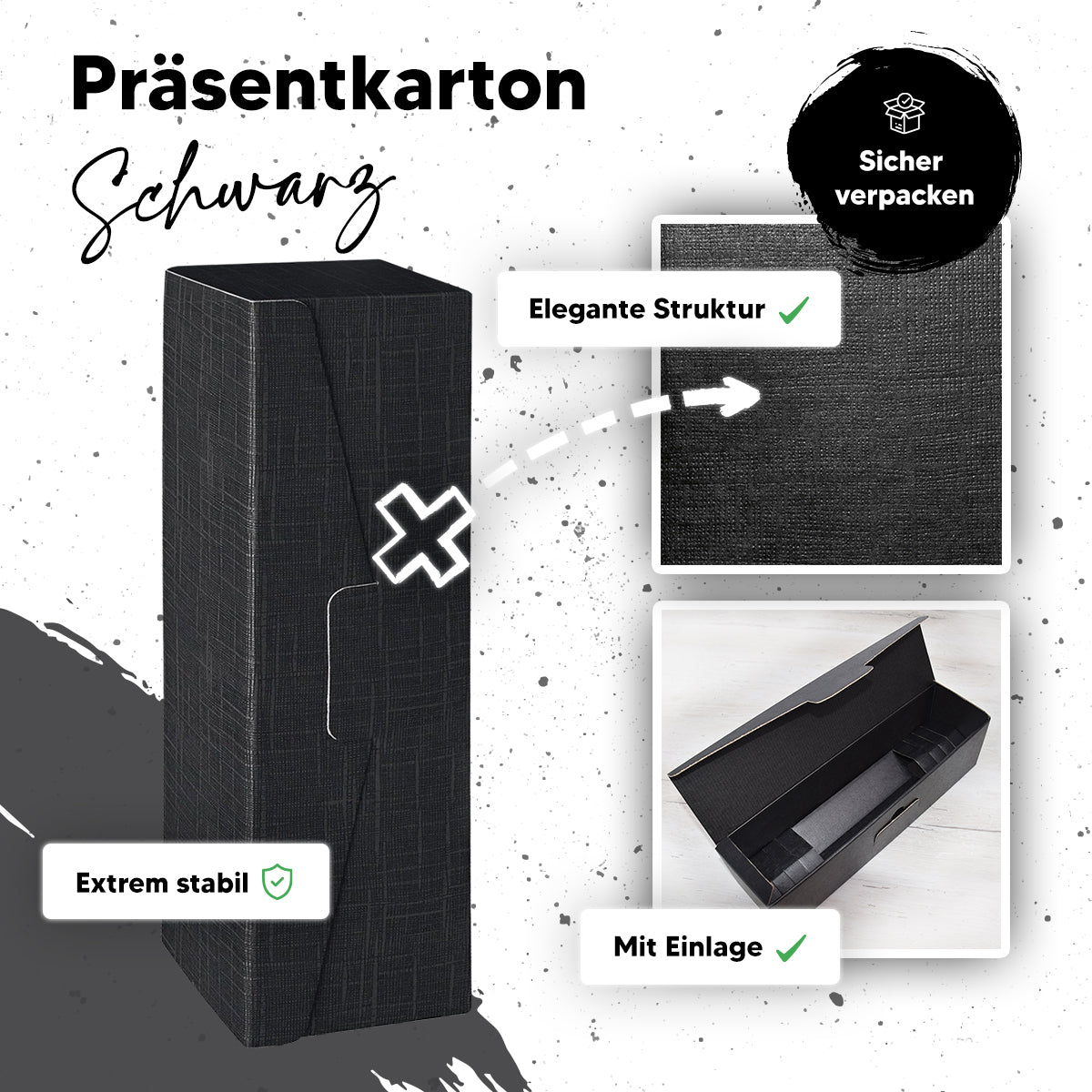 Premium-Geschenkbox Schwarz - Edle Strukturprägung